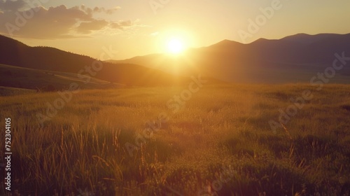 Golden Sunset Over the Rolling Hills of a Serene Countryside Landscape