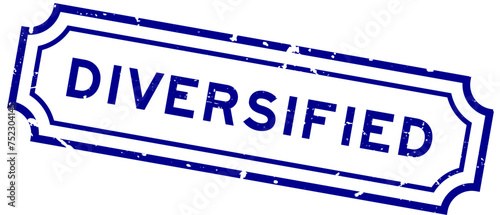 Grunge blue diversified word rubber seal stamp on white background