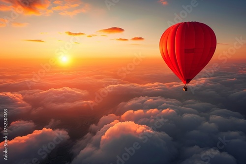 Red Hot Air Balloon Above Clouds