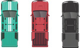 top view flat of pick up truck car vehicle with many color