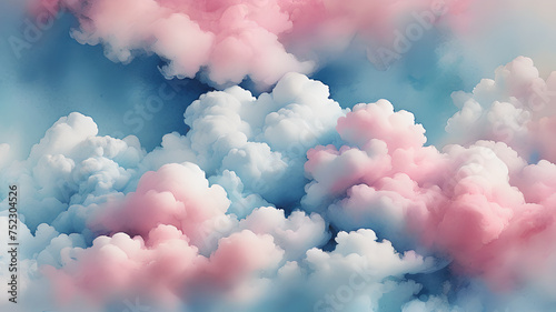 Abstract blue wall background with watercolor cloud and sky. blue sky and natural white cloud. pink cloud sky on art graphics, blue wall christmas texture pattern background.