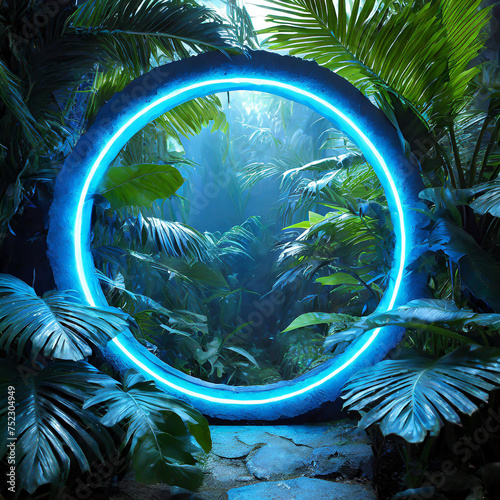 Neon circle of light in the middle of a tropical forest