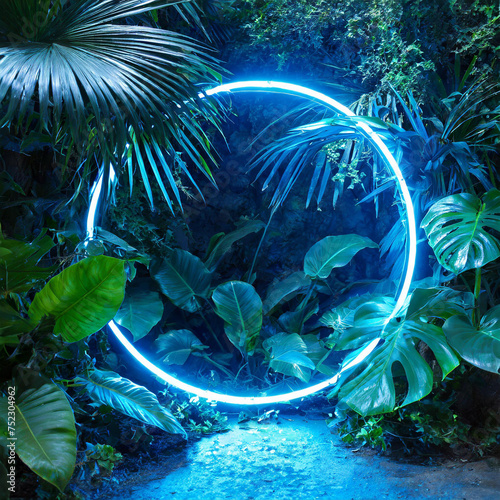 Neon circle of light in the middle of a tropical forest
