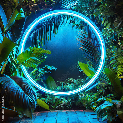 Neon circle of light in the middle of a tropical forest
