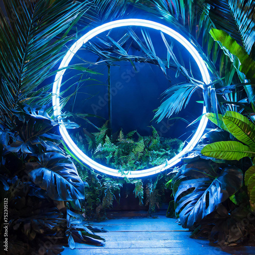 Neon circle of light in the middle of a tropical forest