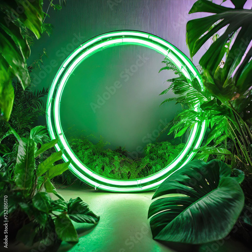 Neon circle of light in the middle of a tropical forest