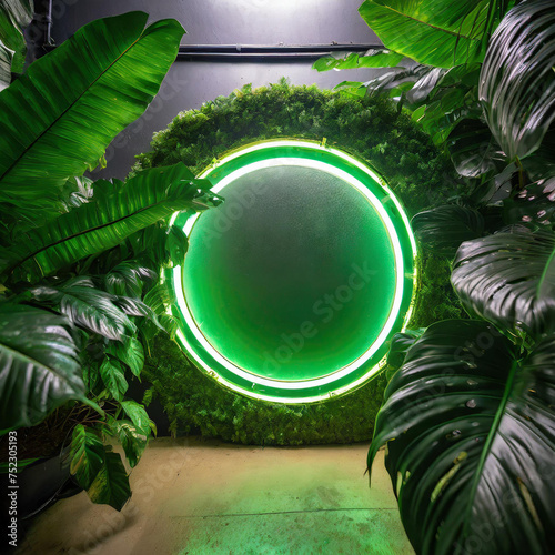 Neon circle of light in the middle of a tropical forest