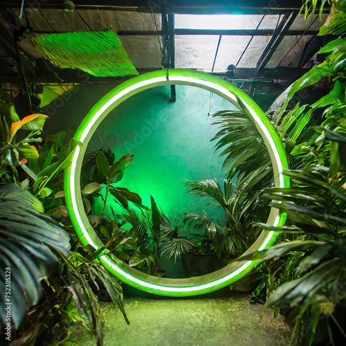 Neon circle of light in the middle of a tropical forest
