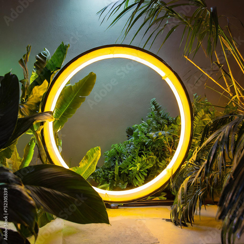 Neon circle of light in the middle of a tropical forest