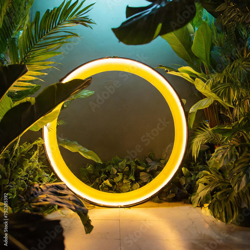 Neon circle of light in the middle of a tropical forest