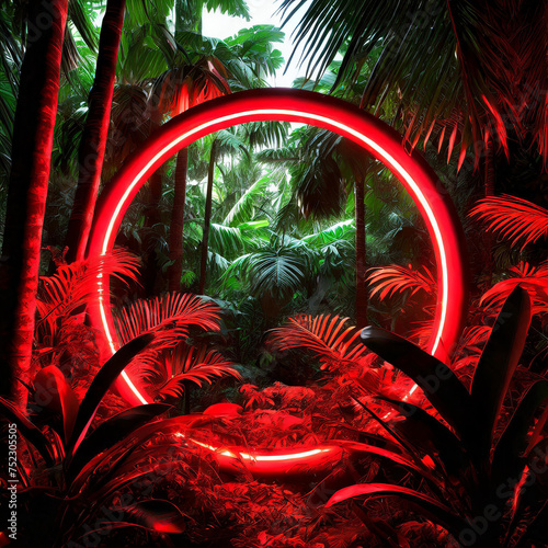 Neon circle of light in the middle of a tropical forest