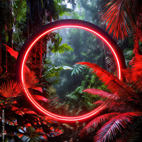 Neon circle of light in the middle of a tropical forest