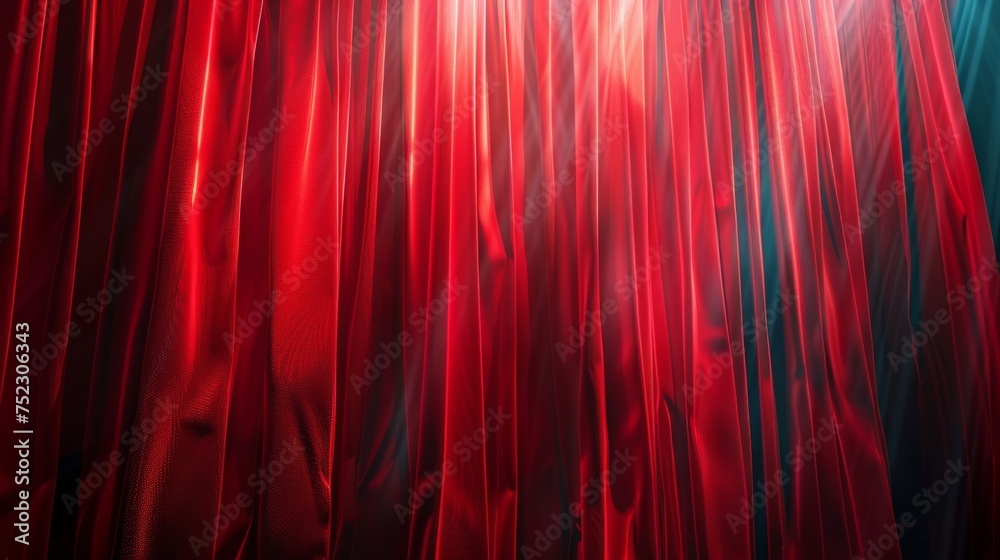 Fototapeta premium Classic red stage curtains and a dramatic spotlight set the scene for an unforgettable theatrical performance.