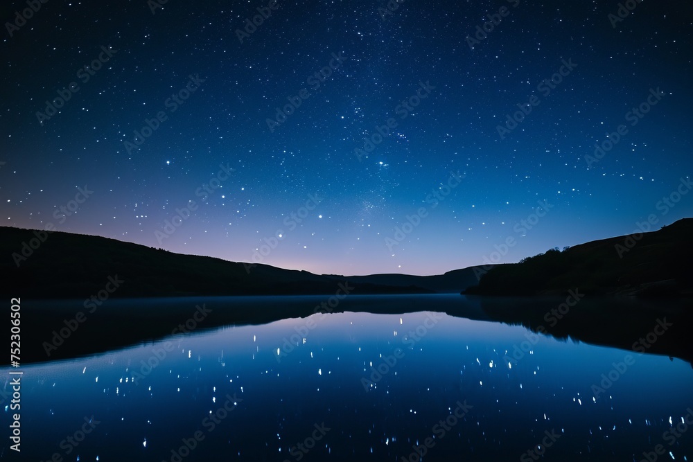 Starry Night Sky Over Lake