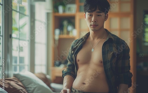 Overweight and struggling with a flabby stomach, an Asian man decides to make a change and focus on diet and exercise for a healthier lifestyle.