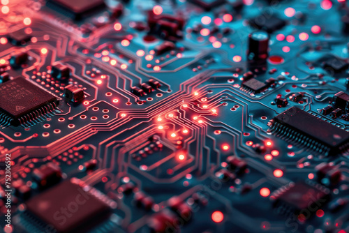Computer technology image with circuit board background by AI generated image
