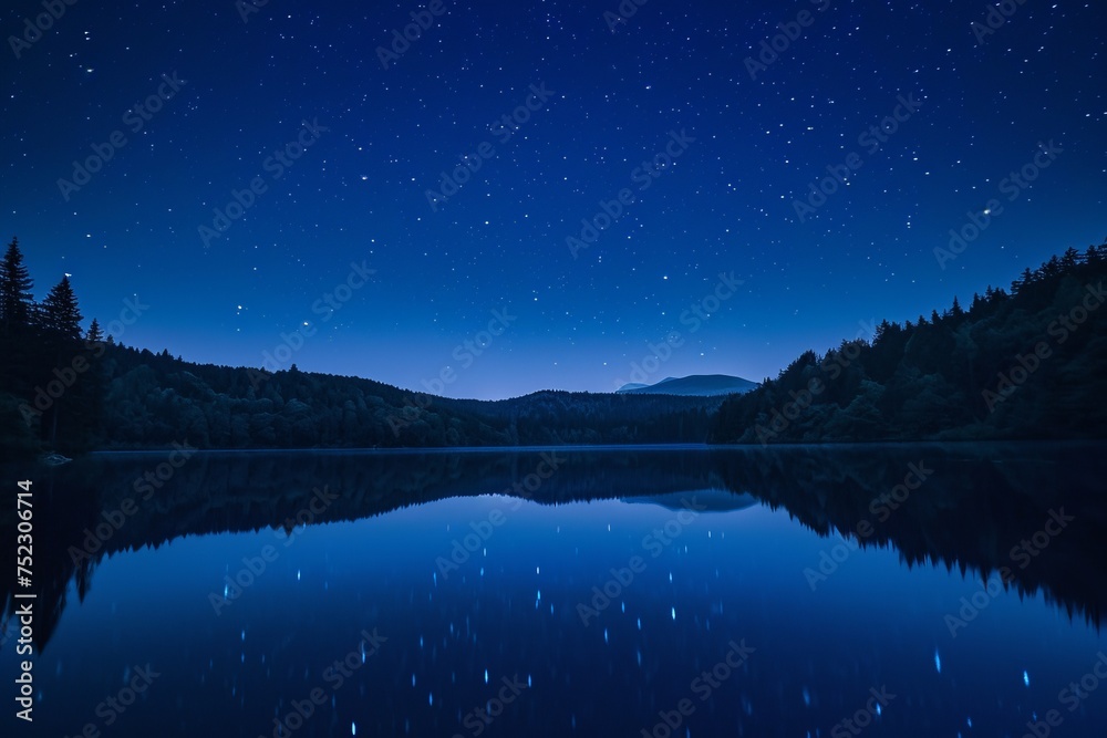 Starry Night Sky Over Lake