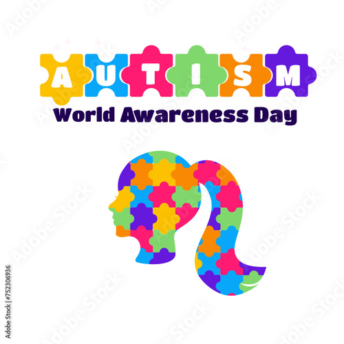 Vector illustration on the theme of World Autism awareness day observed each year on April 2nd. head profile in puzzles