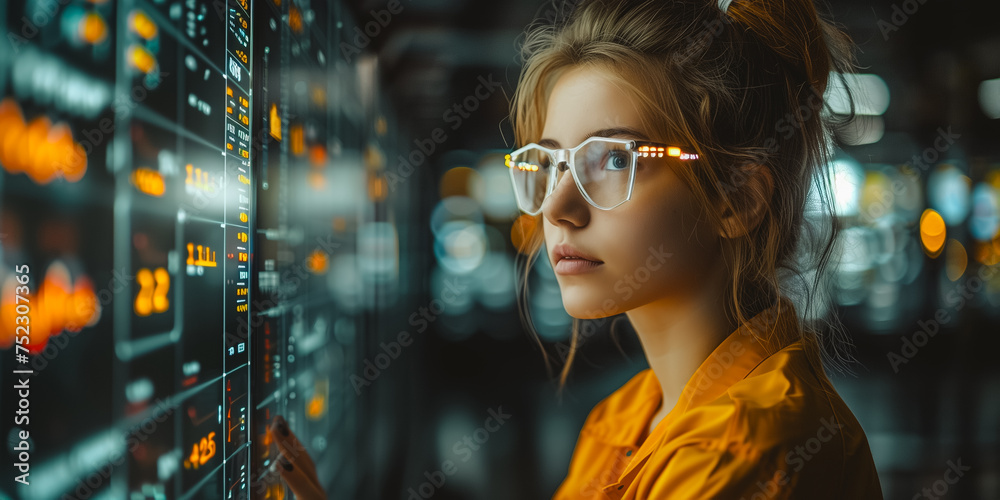 Female Engineer use augmented mixed virtual reality integrate artificial intelligence Female Engineer use augmented mixed virtual reality integrate artificial intelligence