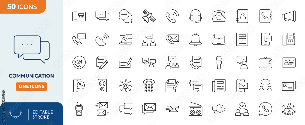 Communications Line Editable Icon set. Editable stroke. Vector illustration Communications Line Editable Icon set. Editable stroke. Vector illustration