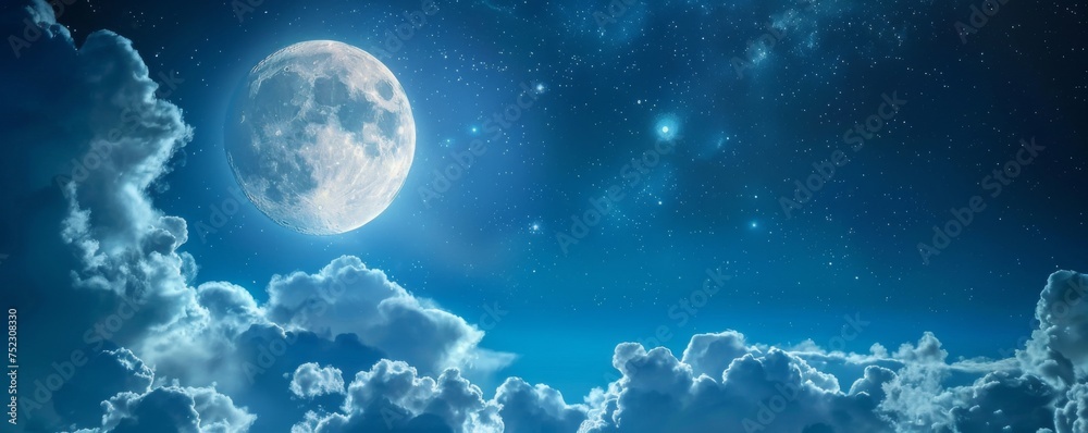 View of the moon in the night sky with clouds. View of the moon in the night sky with clouds.