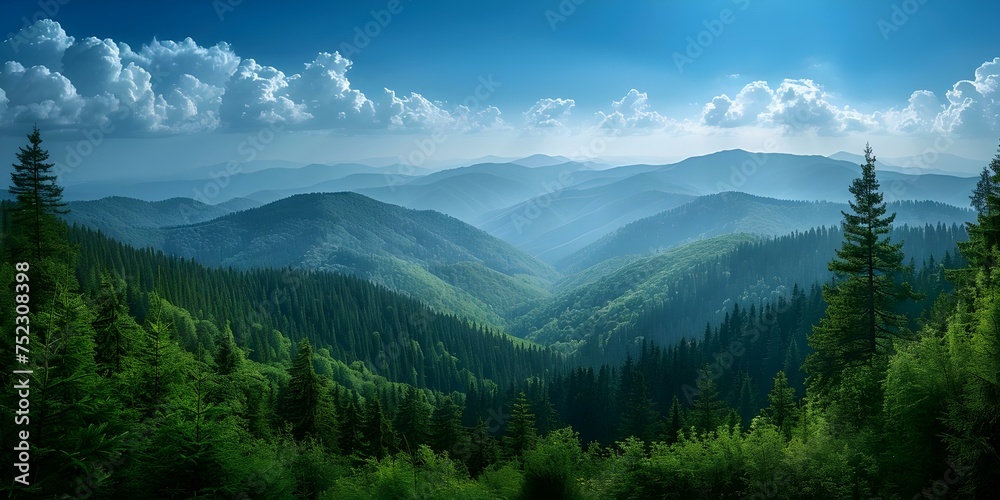 Captivating Carpathian Mountains landscape with vibrant forest under a clear blue sky. Concept Landscape Photography, Nature, Mountains, Forest, Blue Sky