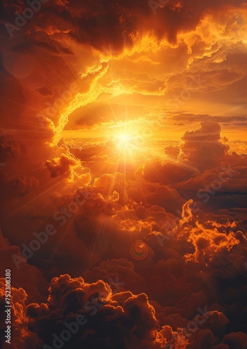 View of the sun in the sky with clouds.