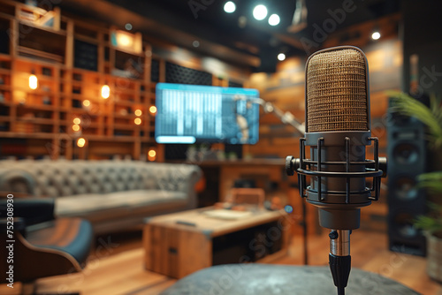 Podcasting studio space with fancy microphones