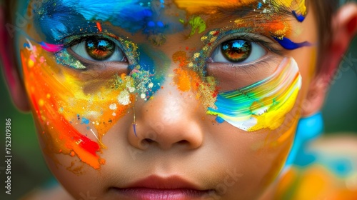 Close-up  Portrait of fashionable child model with fantasy makeup for cosmetics advertising