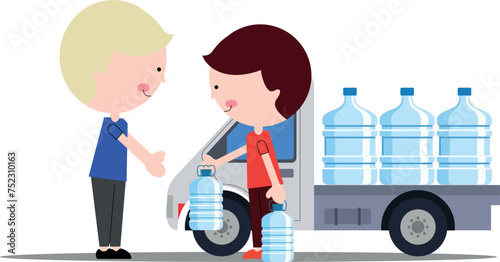 vector illustration of water delivery, bottled water