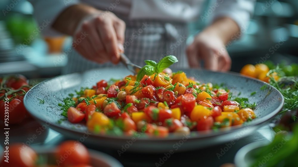 chef preparing salad in the kitchen