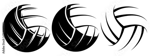 Set of three volleyballs. Vector monochrome illustration