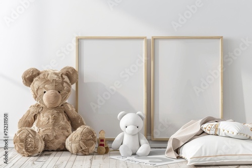 Teddy Bear Next to Two Empty Frames