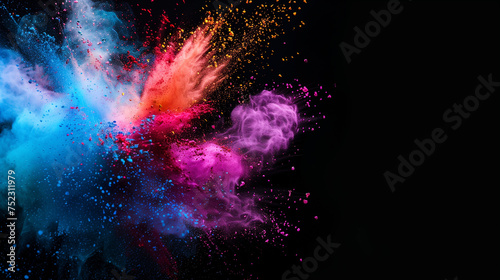 Explosion of colored powder on black background. Abstract closeup dust on backdrop © IvanCreator