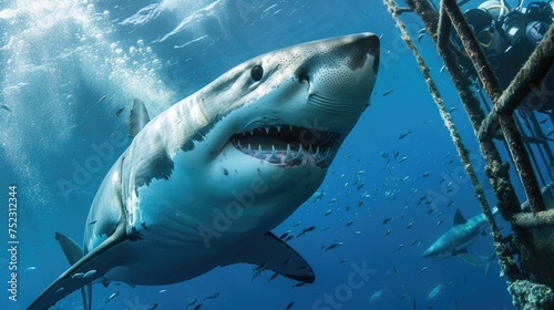 Shark underwater  showing its teeth