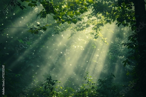 Piękni promienie światło słoneczne w zielonym lesie