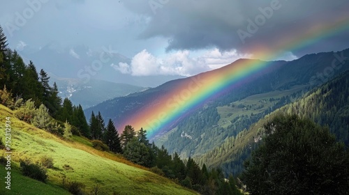 Spectacular Rainbow Over Mountain Valley
