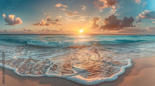 A breathtaking sunrise over Cancun's pristine beach, AI Generative