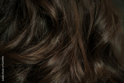 A detailed view showcasing rich, chestnut brown hair strands cascading down, highlighting the natural texture and color variation