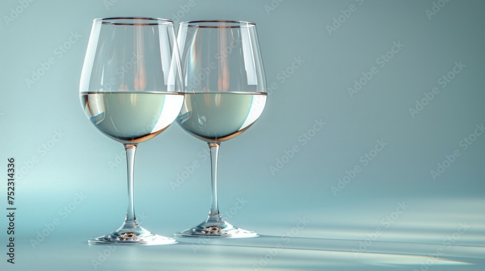 A pair of wine glasses moving to meet in a cheerful cheers, their paths crossing against a clean, white background, AI Generative A pair of wine glasses moving to meet in a cheerful cheers, their paths crossing against a clean, white background, AI Generative