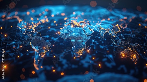 Global business connection concept. Double exposure world map on capital financial city and trading graph background.