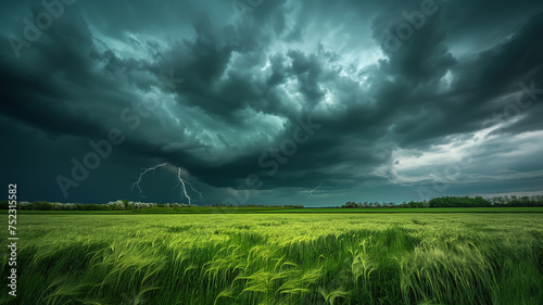 Storm clouds over rice fields