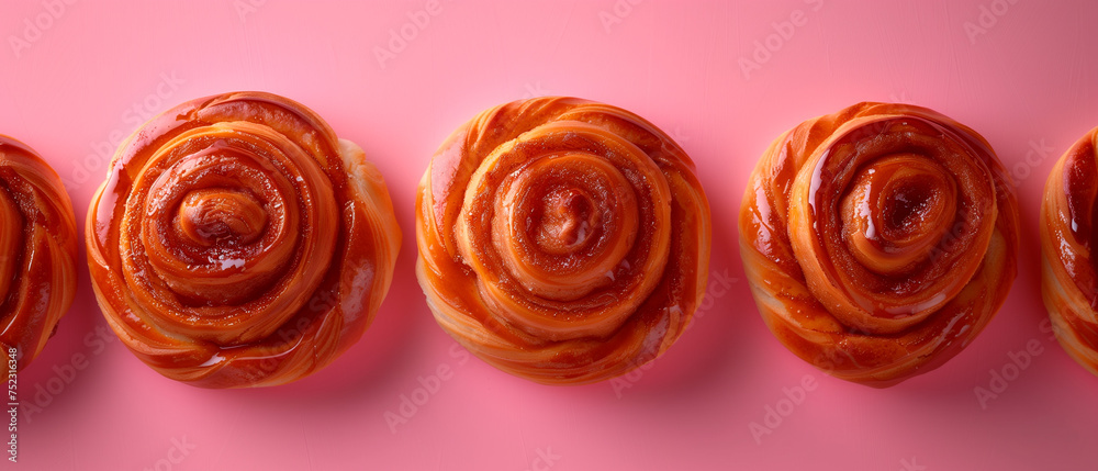 Delicious cinnamon bun on pink background Delicious cinnamon bun on pink background