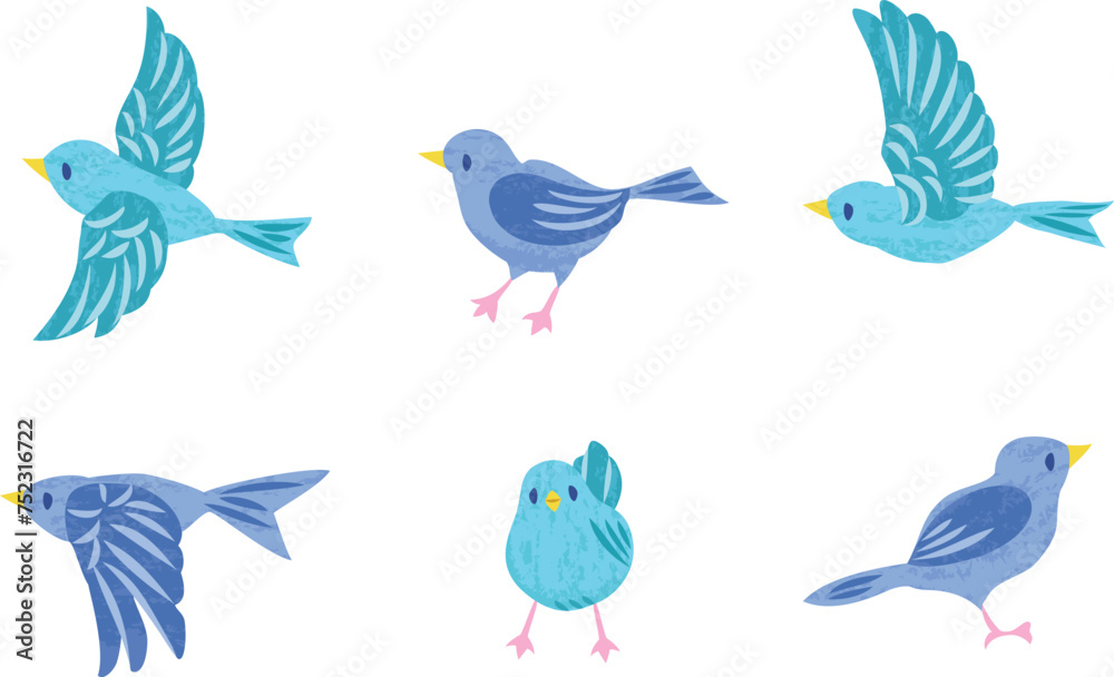 Naklejka premium 小鳥のイラストセット 青色 水色