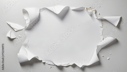 Damaged white papers with copy space, top view