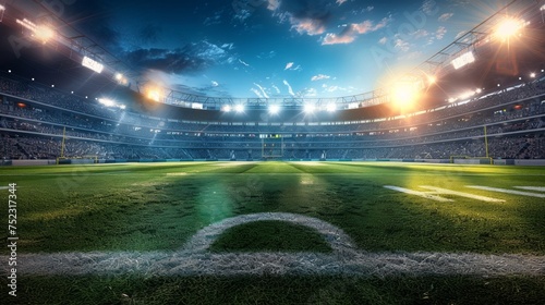 football field under the bright glare of stadium lights, the stage set for an epic match, AI Generative