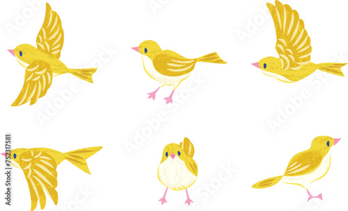 小鳥のイラストセット　黄色