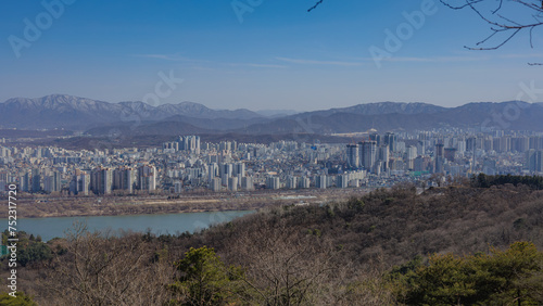 The view of the scenery of Seoul seen from Achasan Mountain. photo
