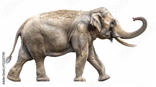 Indian elephant female, trunk raised in a welcoming gesture, isolated against a clean backdrop, AI Generative