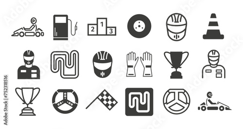 Karting line icons set. Speed racing signs. Vector illustration.